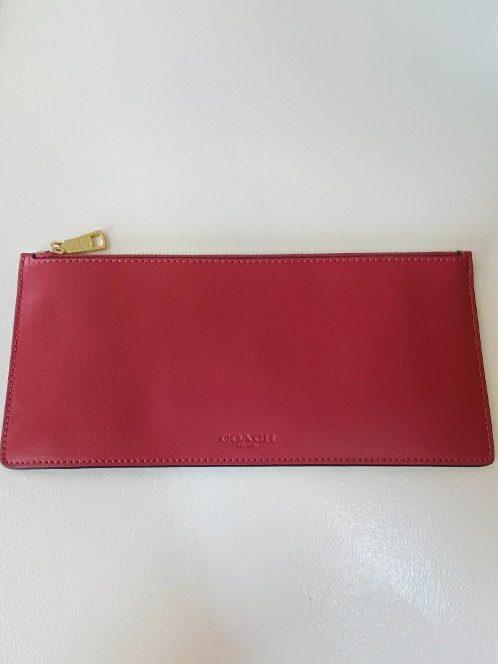 Vintage Coach Pink Red Leather Skinny Case Zip Pouch Clutch